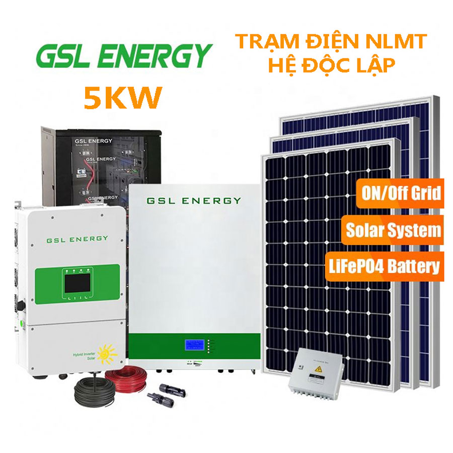 Hệ Thống Điện Năng Lượng Mặt trời 5KW, Hệ Độc Lập, Pin LiFePO4 Lithium