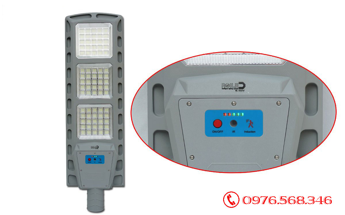 Đèn năng lượng mặt trời 300W đèn đường tấm pin liền thể cao cấp Roiled RL-300W